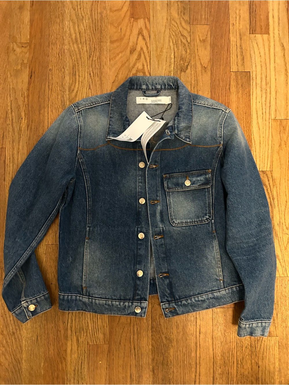 NWT IRO Faded Blue Plessis Denim Jacket with Chest Pocket